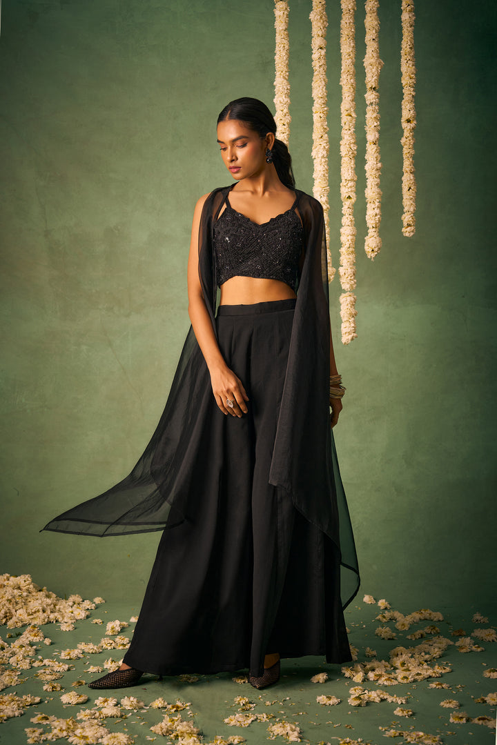 indo western palazzo crop top set