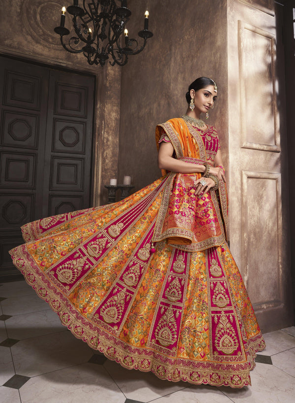 Haldi Wear Yellow Weaving Patterned Silk Ethnic Ghagra Choli - Fashion Nation