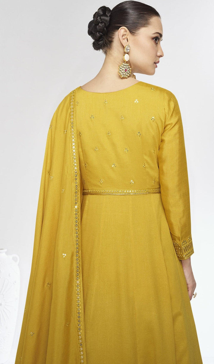 Readymade Designer Yellow Silk Indo-Western Haldi Partywear Anarkali Gown - Fashion Nation