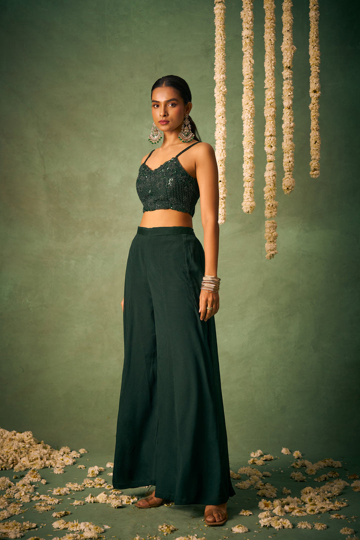 fashionable palazzo crop top shrug set