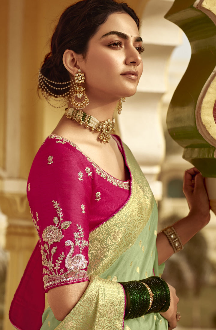 celebrity fashion wear ethnic saree with sequined bodice