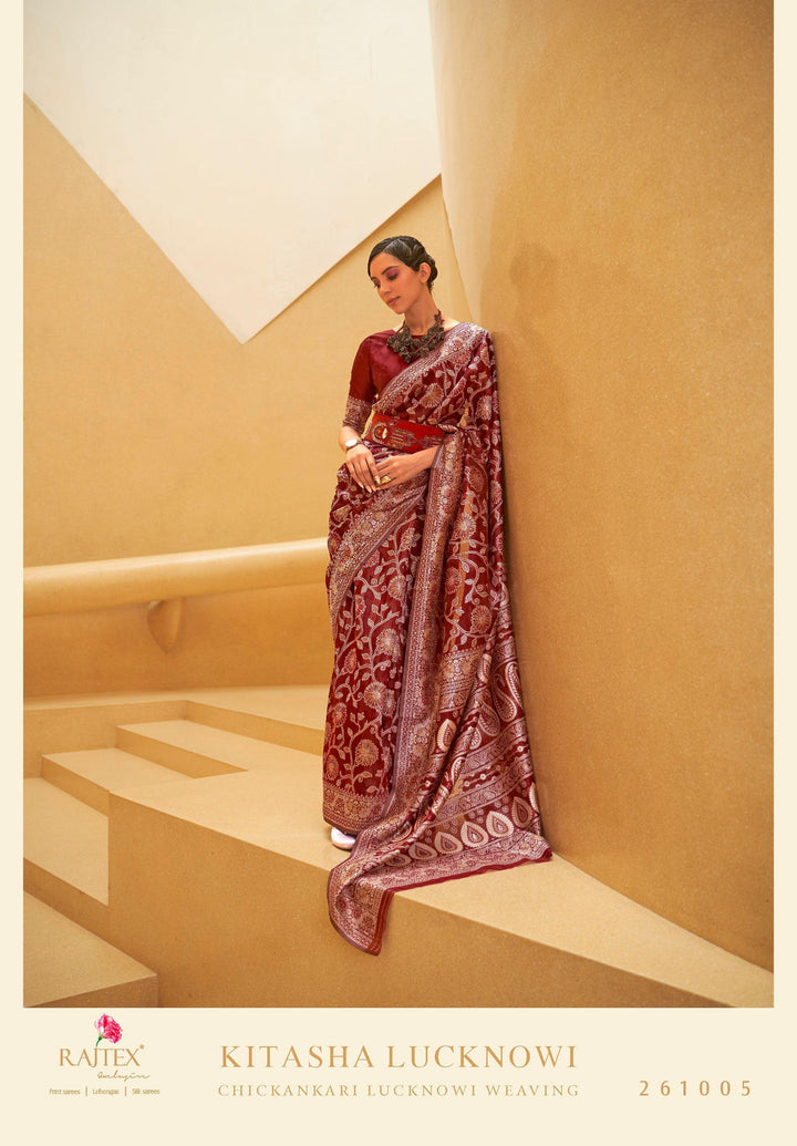 Sangeet Party Wear Chikankari Lakhnavi Saree - Fashion Nation