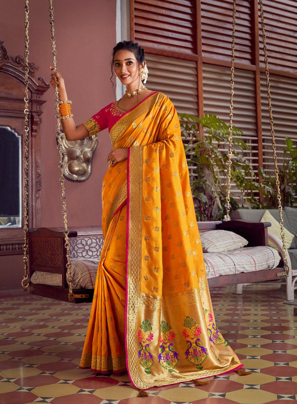 Haldi Party Wear Jacquard Silk Paithani Saree - Fashion Nation